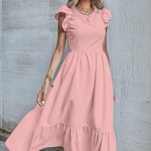 Solid ruffle trim dress